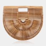 Women Bamboo Weaving Solid Color Hollow Saddle Shape Straw Bag Handbag