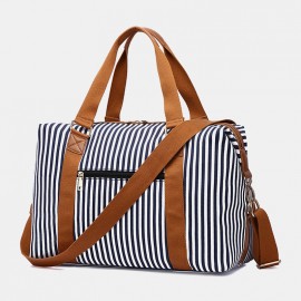 Men Canvas Stripe Pattern Large Capacity Handbag Crossbody Shoulder Bag Travel Bag